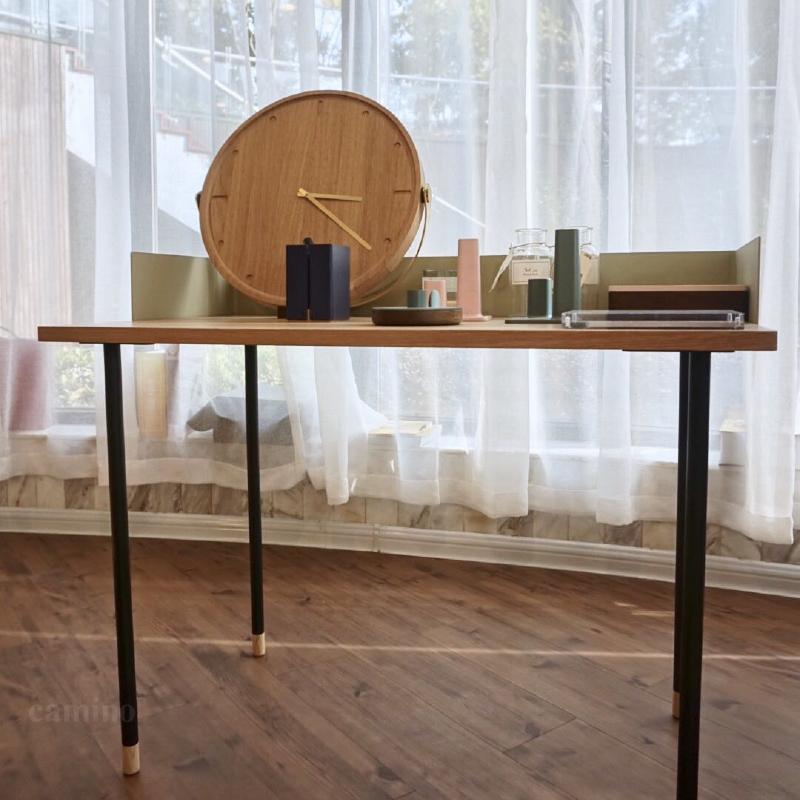 A stylish 83.6" x 83.6" x 60" beige veneer steel desk featuring a scandi design, perfect for enhancing any workspace.