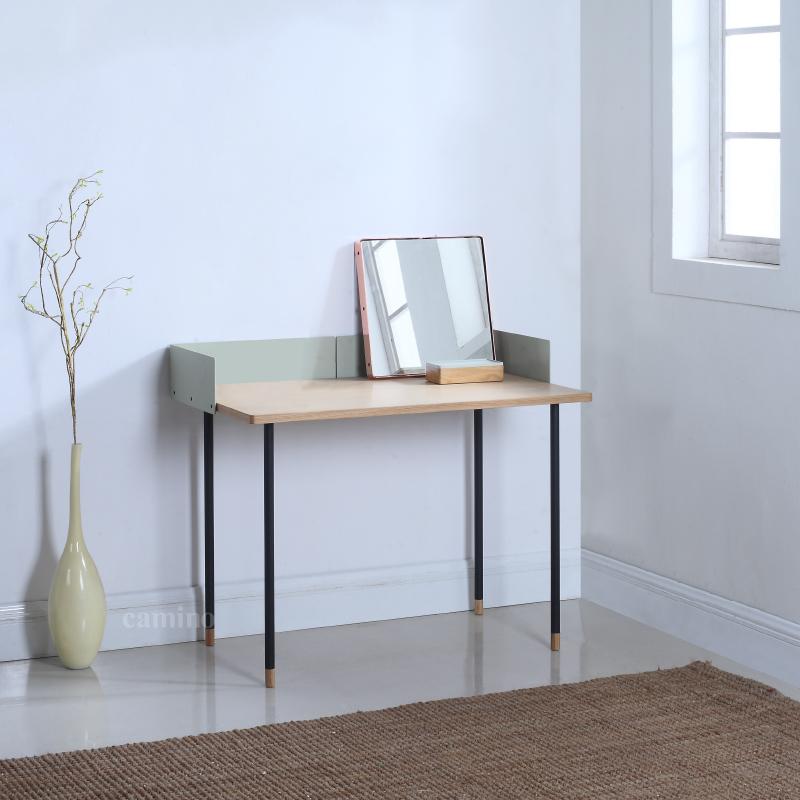 A stylish 83.6" x 83.6" x 60" beige veneer steel desk featuring a scandi design, perfect for enhancing any workspace.