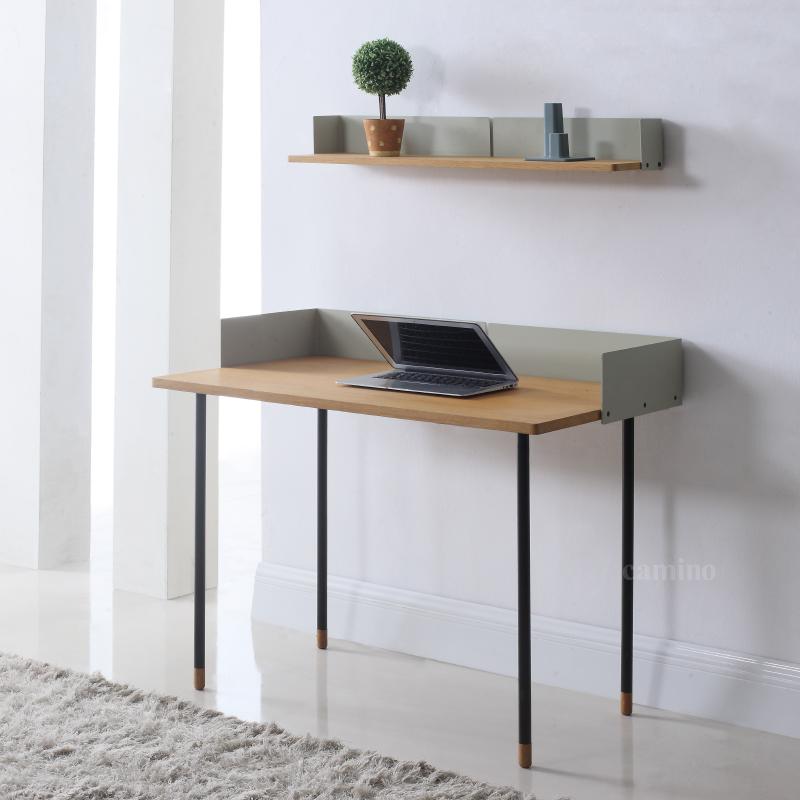 A stylish 83.6" x 83.6" x 60" beige veneer steel desk featuring a scandi design, perfect for enhancing any workspace.