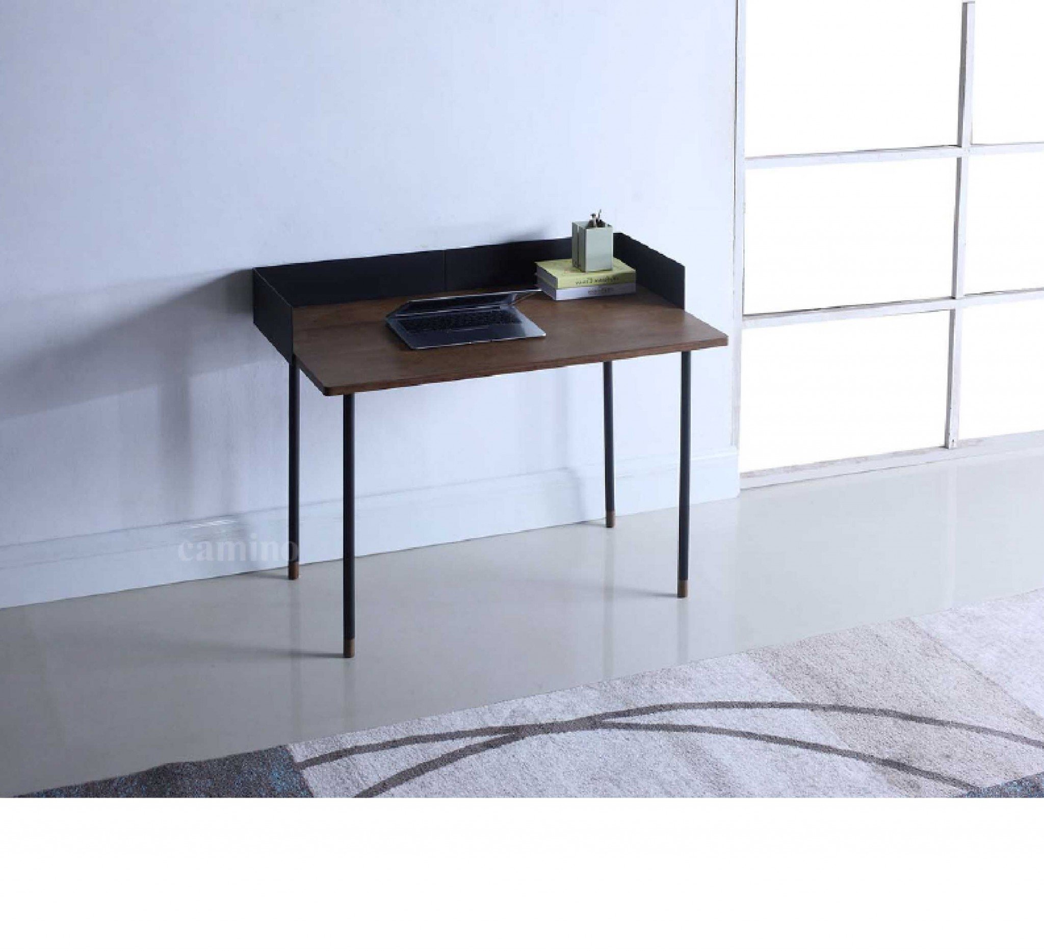 A stylish 83.6" x 83.6" x 60" beige veneer steel desk featuring a scandi design, perfect for enhancing any workspace.