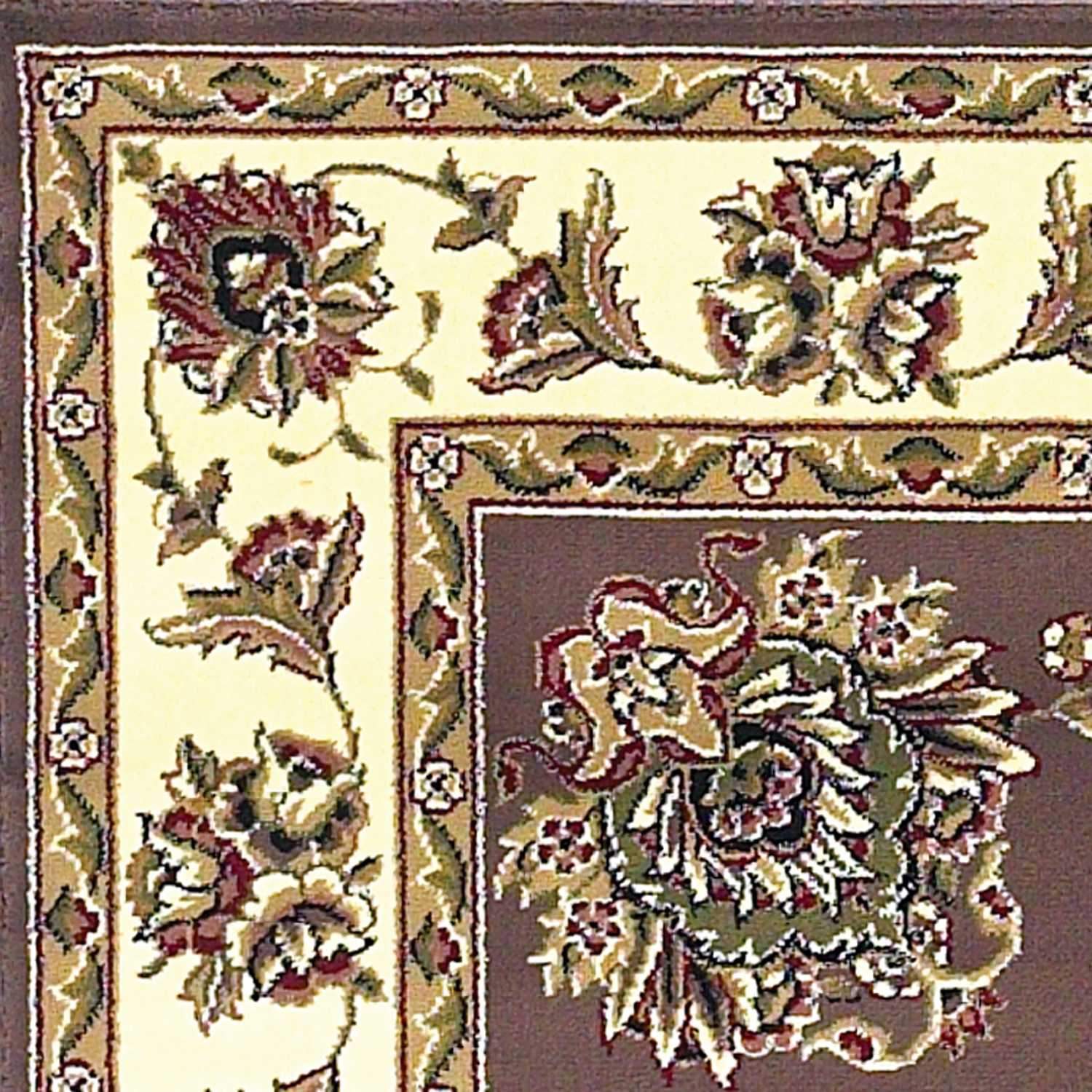 A beautiful 9' x 13' Polypropylene Area Rug in plum and ivory floral design, enhancing a stylish living space.