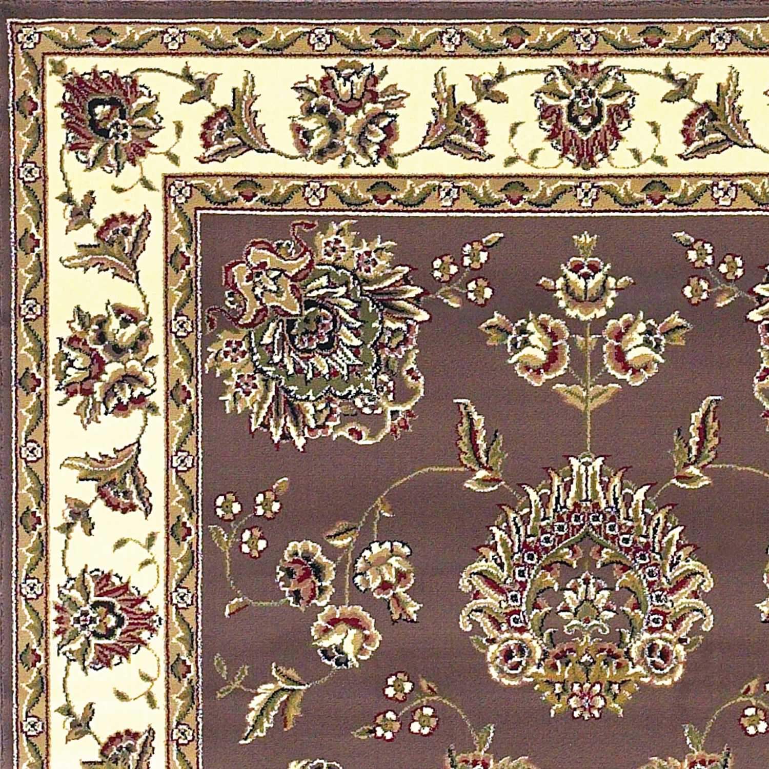 A beautiful 9' x 13' Polypropylene Area Rug in plum and ivory floral design, enhancing a stylish living space.