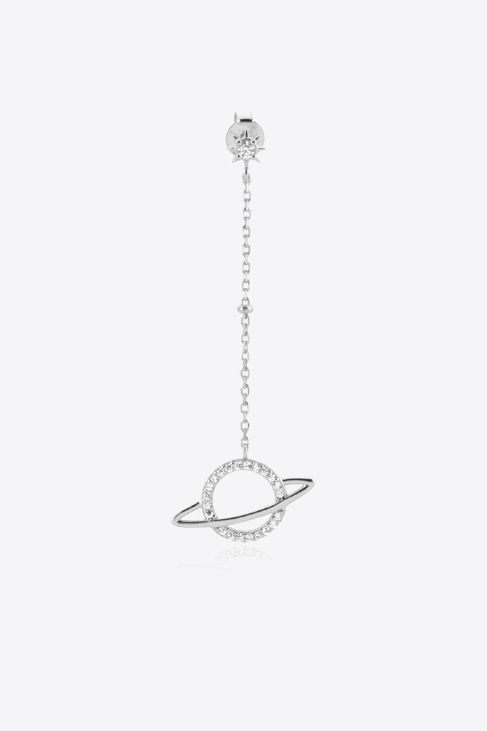 A stunning 925 Sterling Silver Zircon Planet Single Earring featuring a modern design with zircon stone and platinum plating.