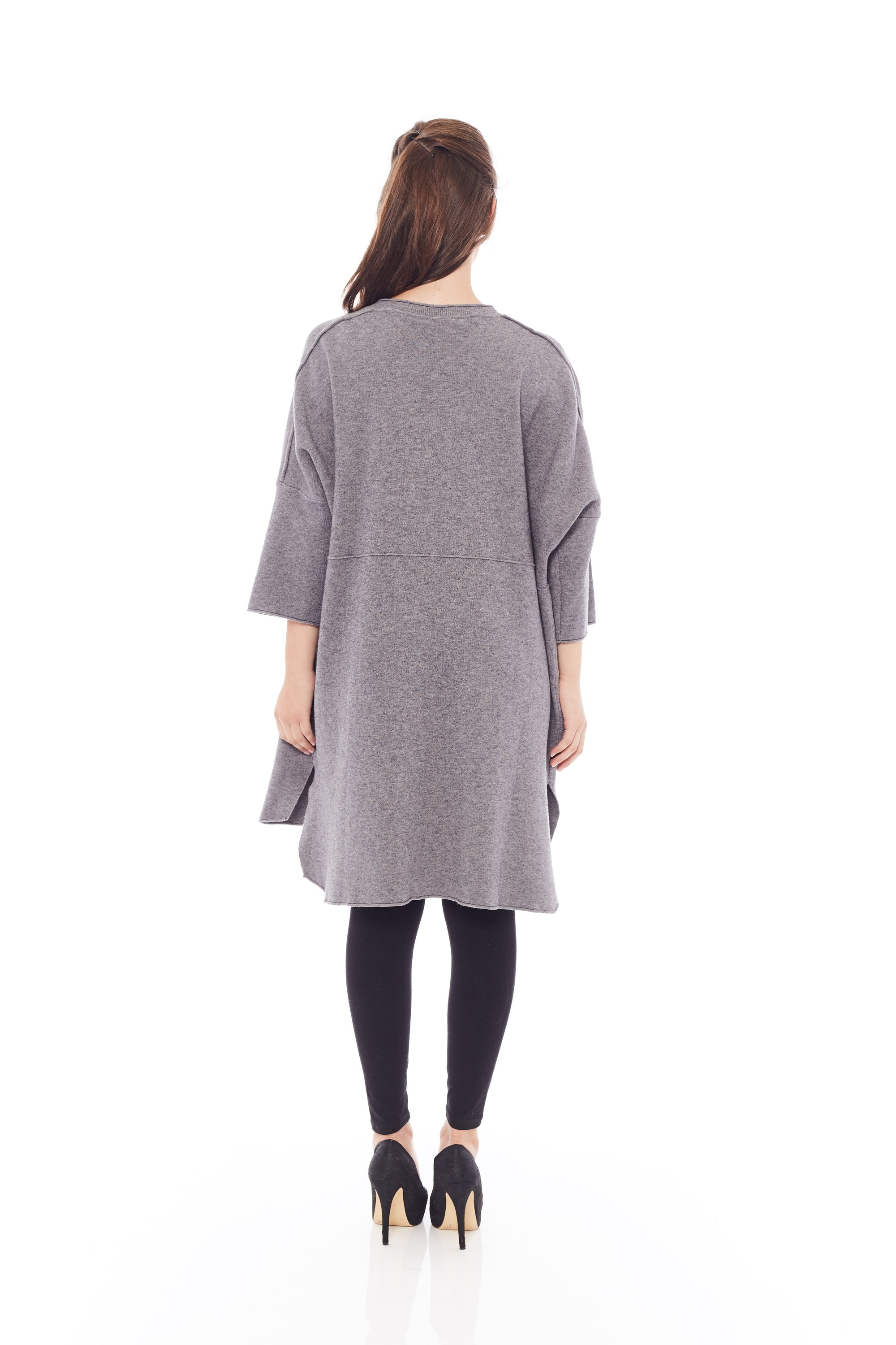 A Style Up Cardigan in Haze Grey featuring a loose fit, open front, and side slits for added comfort and style.