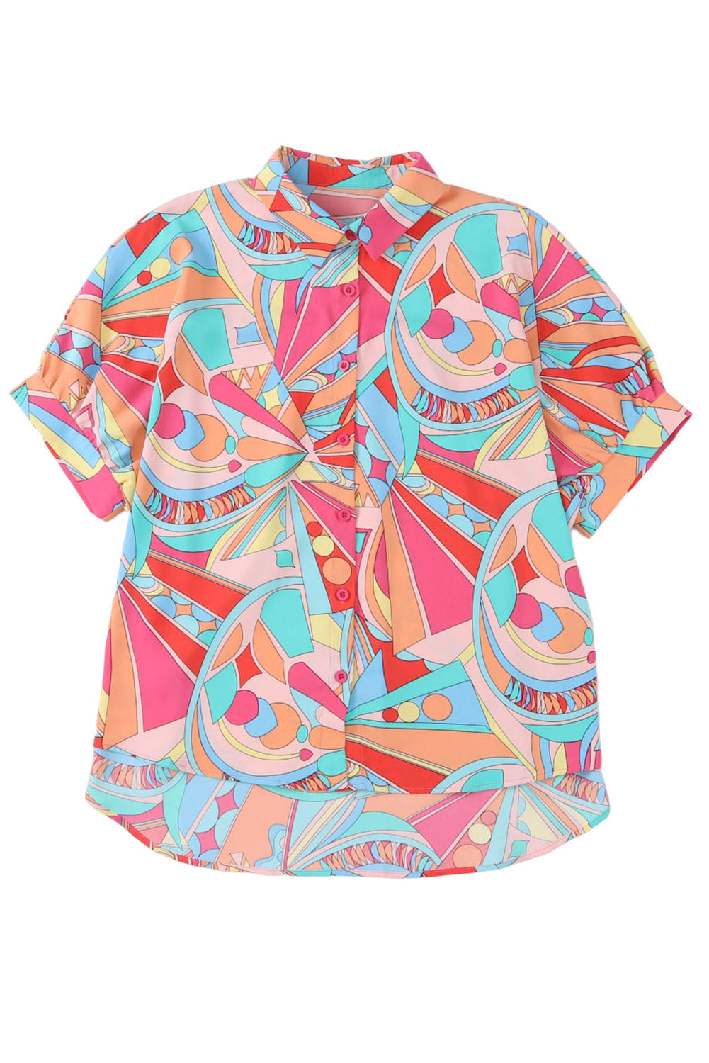 A stylish Abstract Half Puff Sleeve Loose Shirt featuring a vibrant abstract geometry print, designed for comfort and elegance.