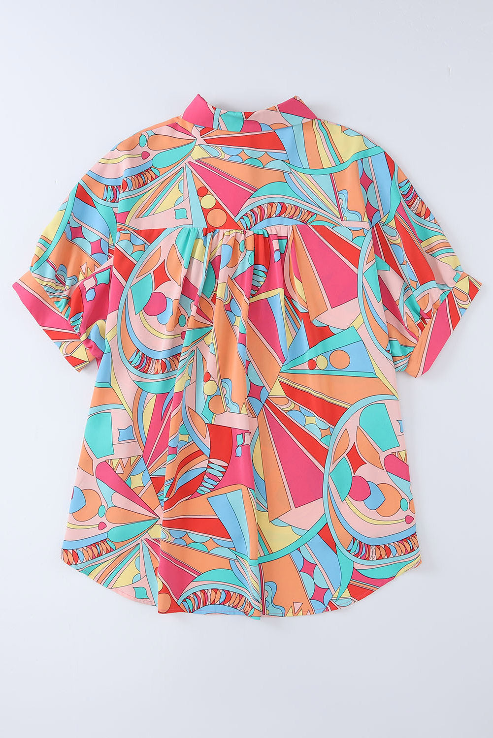 A stylish Abstract Half Puff Sleeve Loose Shirt featuring a vibrant abstract geometry print, designed for comfort and elegance.