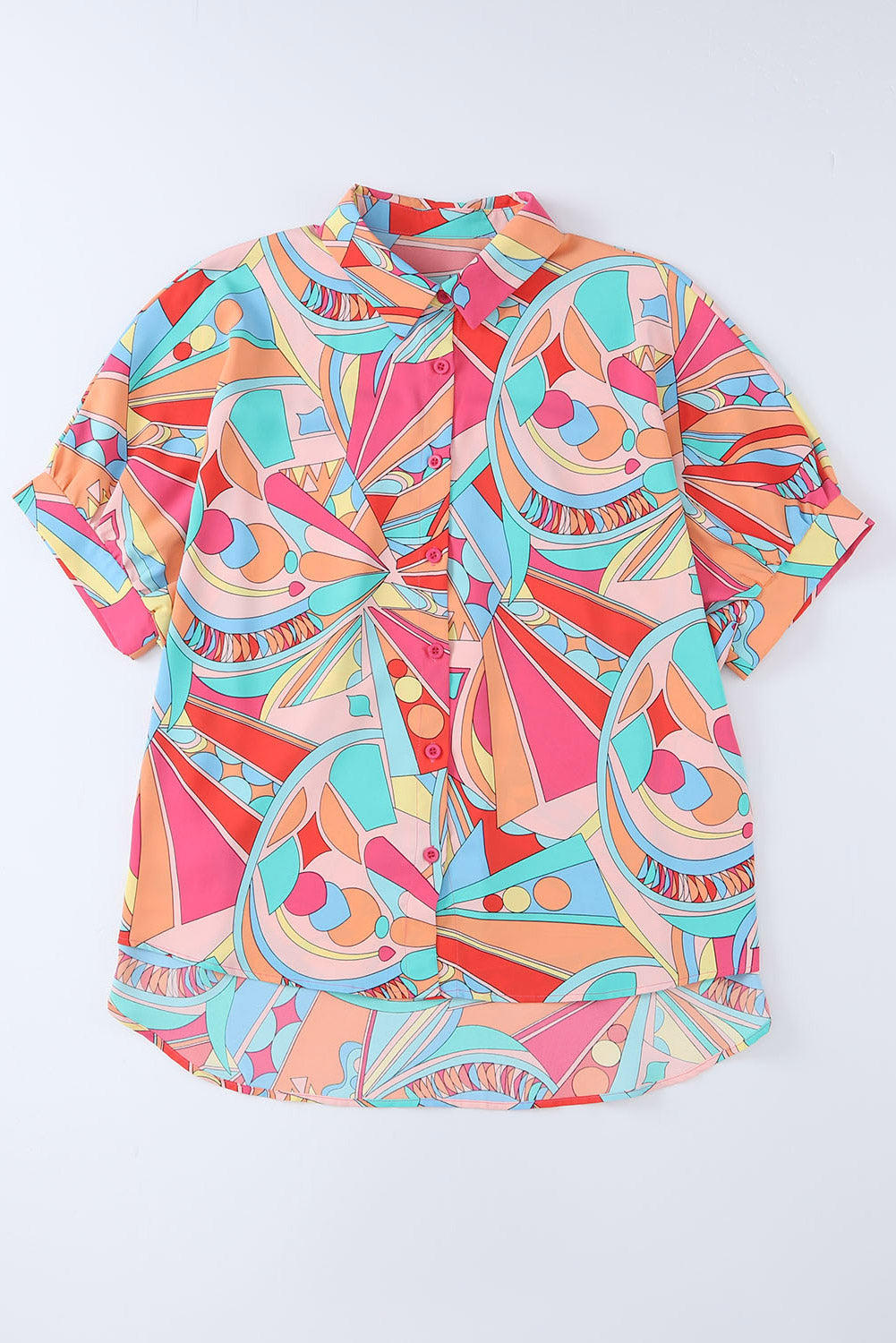 A stylish Abstract Half Puff Sleeve Loose Shirt featuring a vibrant abstract geometry print, designed for comfort and elegance.