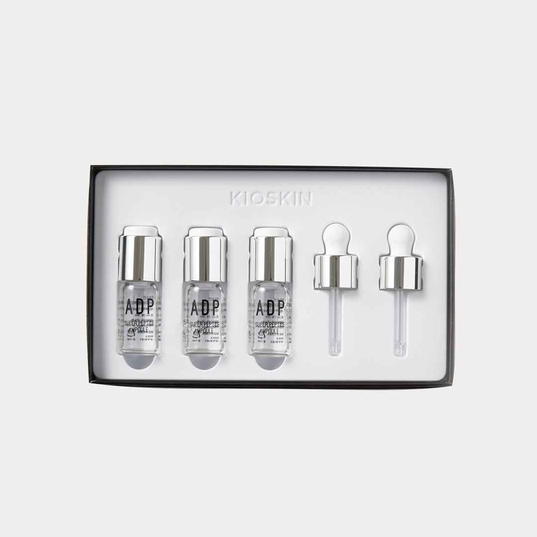 ADP Super Peptide Ampoule bottle showcasing its sleek design and label, highlighting its skincare benefits.