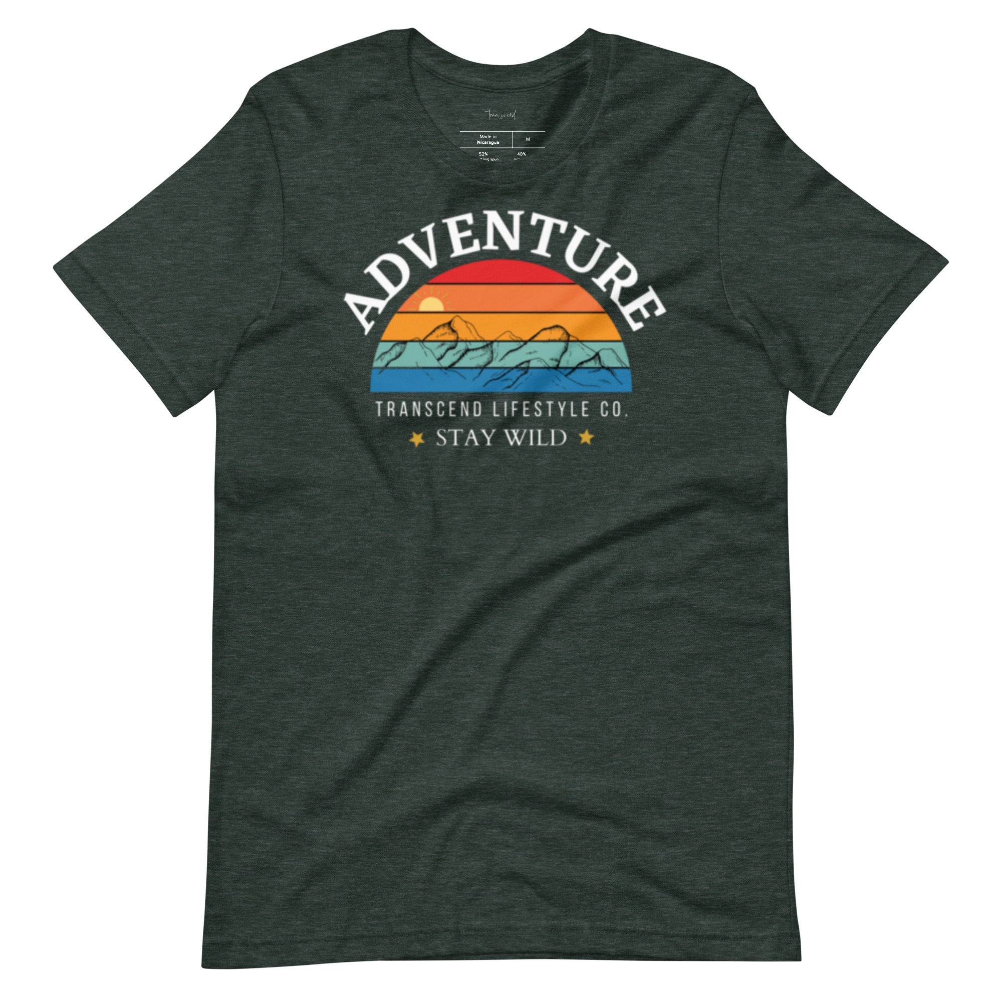 Adventure Unisex Tee in various dark colors, showcasing its soft fabric and comfortable fit.