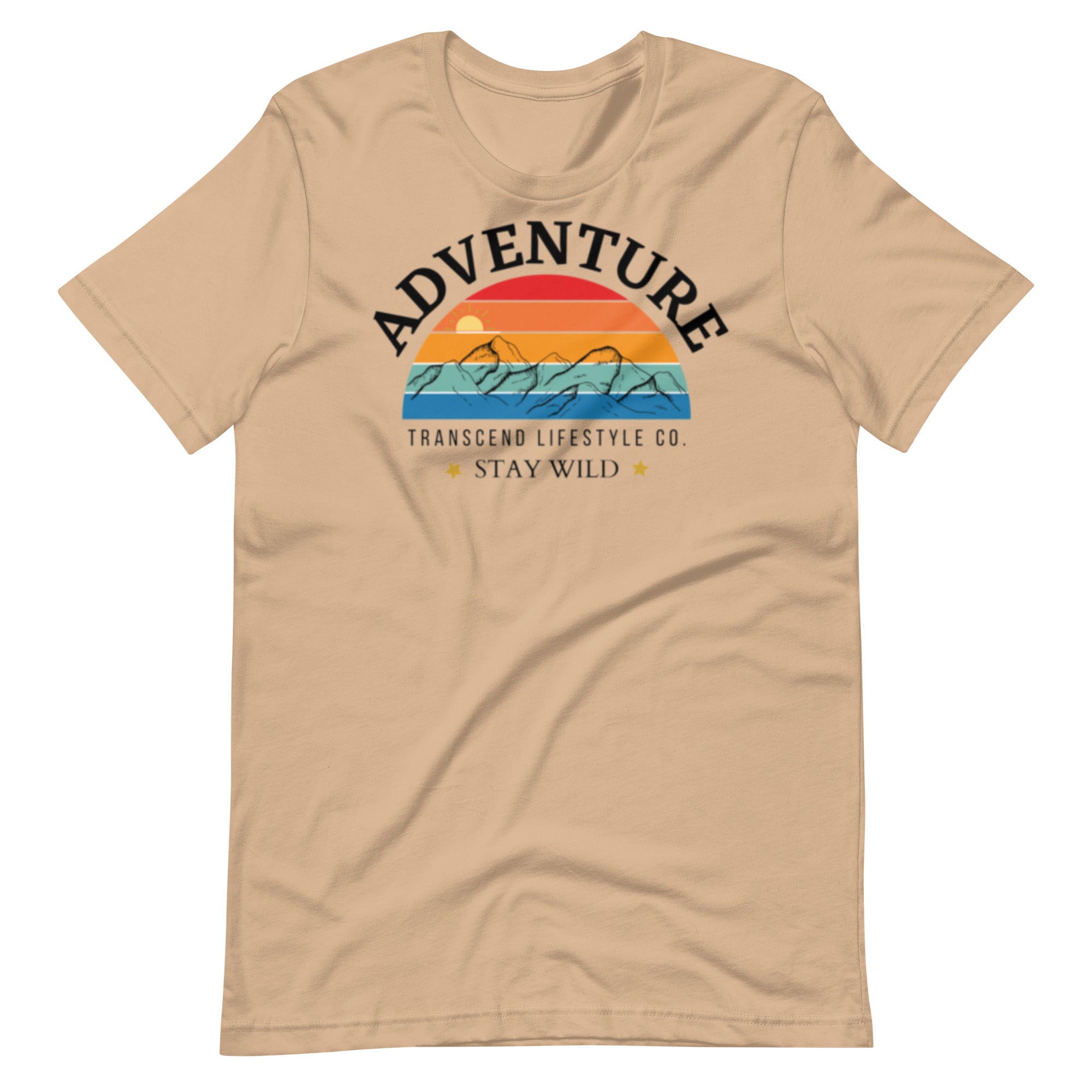 Adventure Unisex Tee in soft cotton fabric, showcasing its comfortable fit and stylish design.