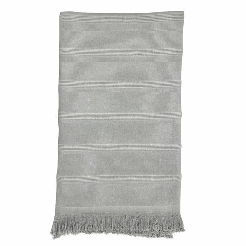 Aegean Turkish Towel featuring subtle stripes, terry backing, and eyelash fringe, showcasing its vibrant colors and craftsmanship.