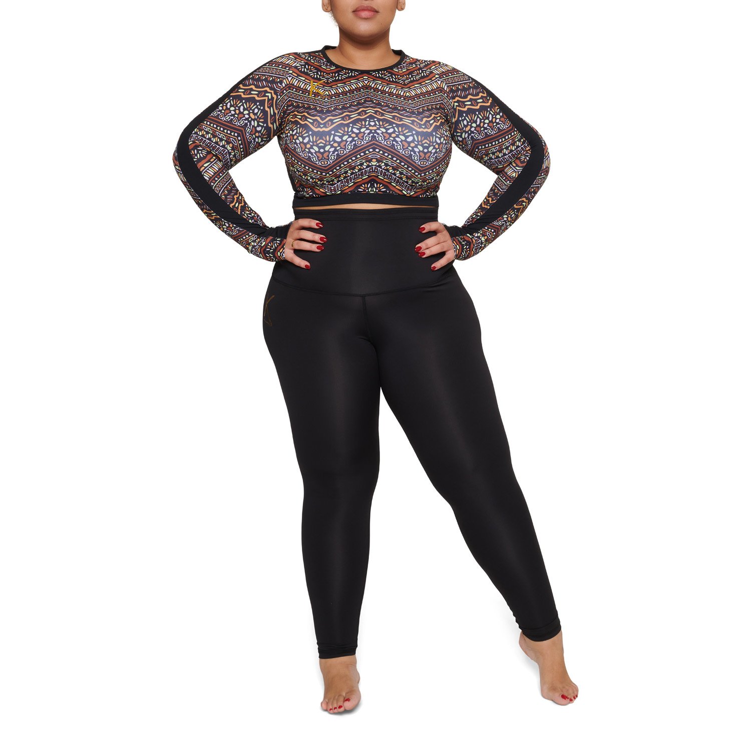 Afriq Crop Top featuring an elegant African pattern, long sleeves, and a comfortable fit.