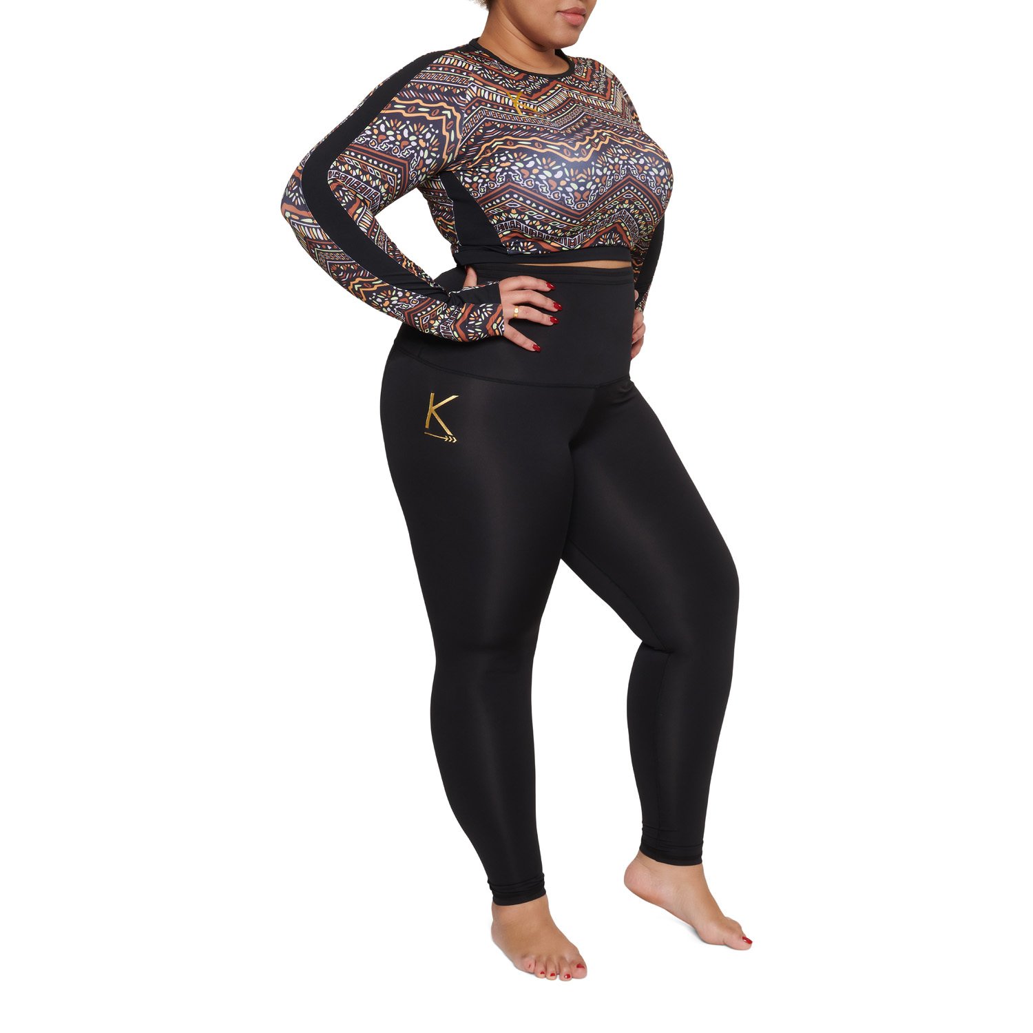 Afriq Crop Top featuring an elegant African pattern, long sleeves, and a comfortable fit.