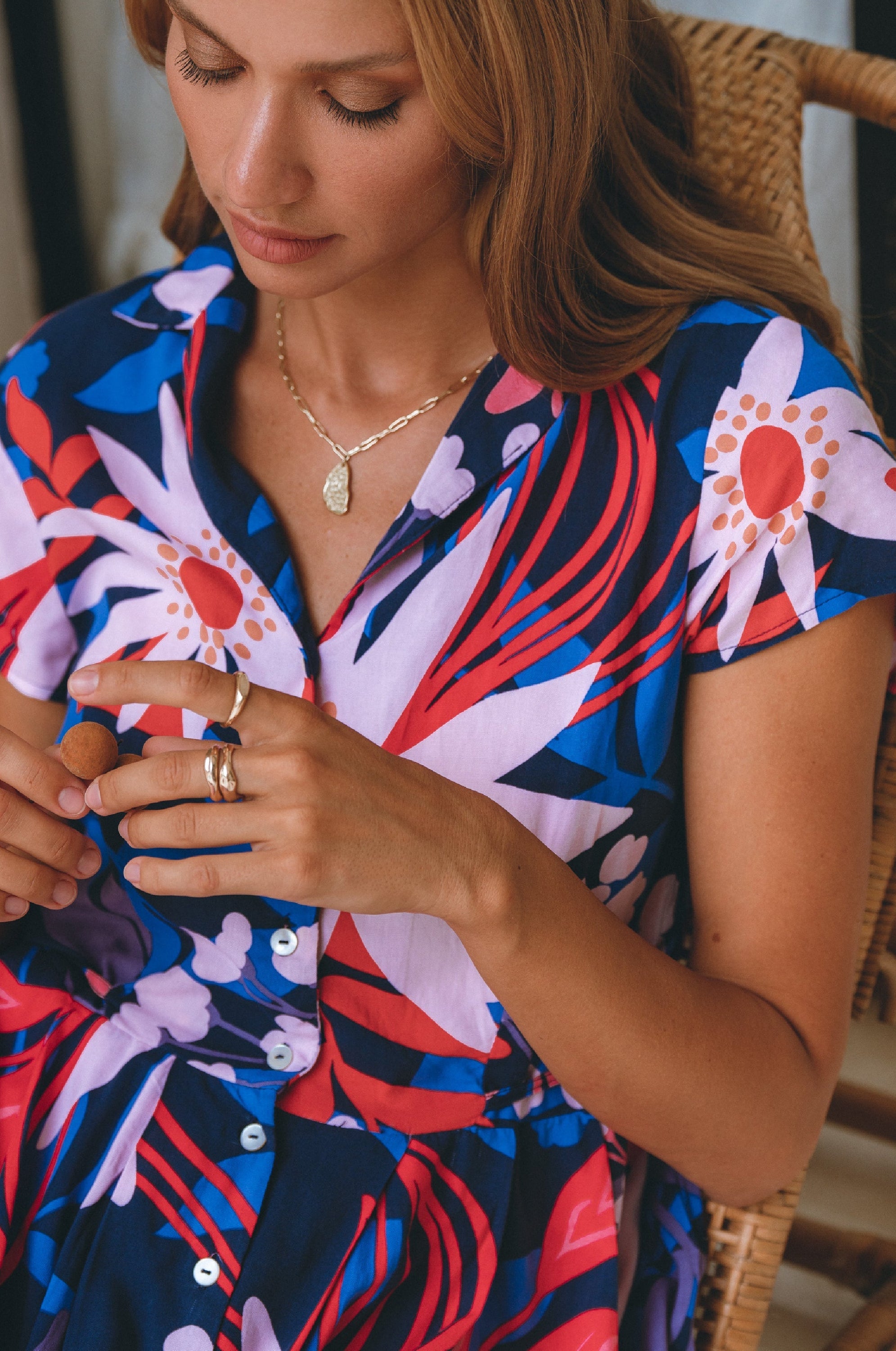 Agnes Shirt Dress featuring a button-down design, V-neckline, and self-tie waist in a breezy mini length.