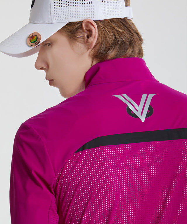 Air Punching Open Zip-up in Purple, showcasing its stylish design and breathable fabric, ideal for golf and casual wear.