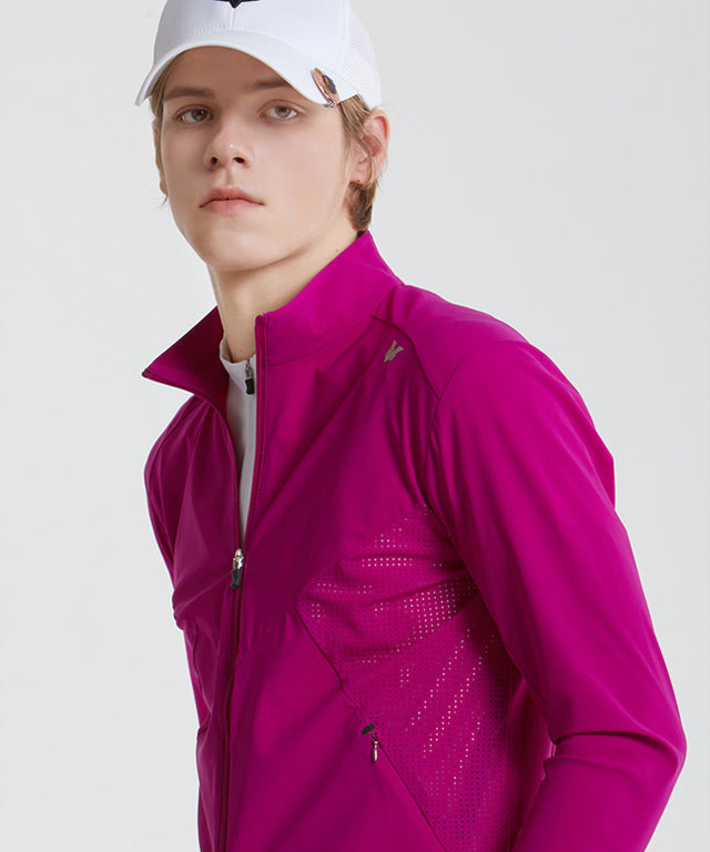 Air Punching Open Zip-up in Purple, showcasing its stylish design and breathable fabric, ideal for golf and casual wear.