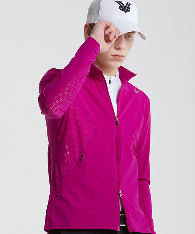 Air Punching Open Zip-up in Purple, showcasing its stylish design and breathable fabric, ideal for golf and casual wear.