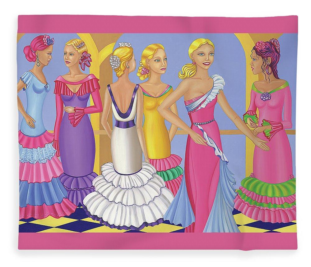 Luxurious All About The Dress Blanket featuring vibrant artwork on top and a soft white underside, available in plush fleece and sherpa fleece styles.