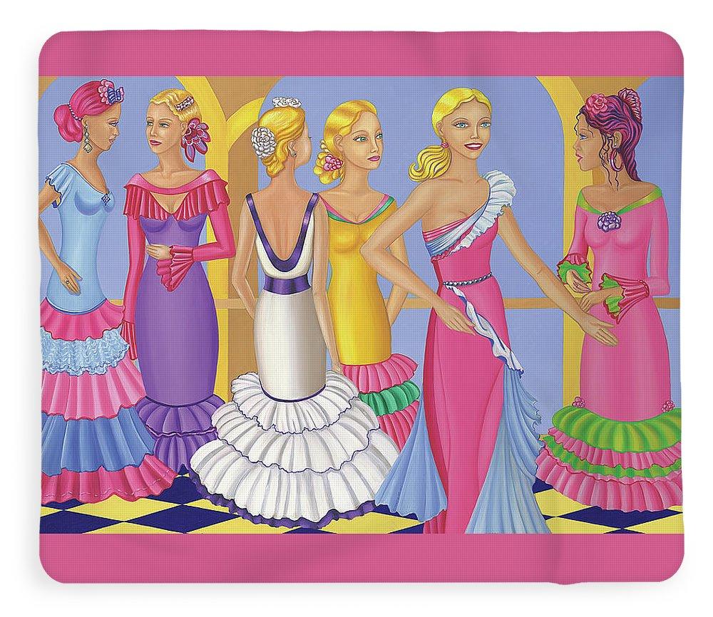 Luxurious All About The Dress Blanket featuring vibrant artwork on top and a soft white underside, available in plush fleece and sherpa fleece styles.