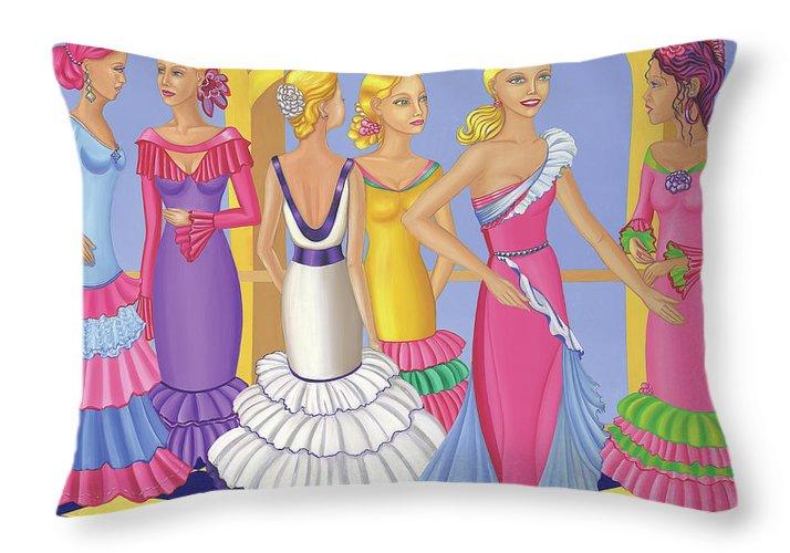 Stylish All About The Dress throw pillow made from 100% spun polyester poplin fabric, featuring a double-sided print and concealed zipper.