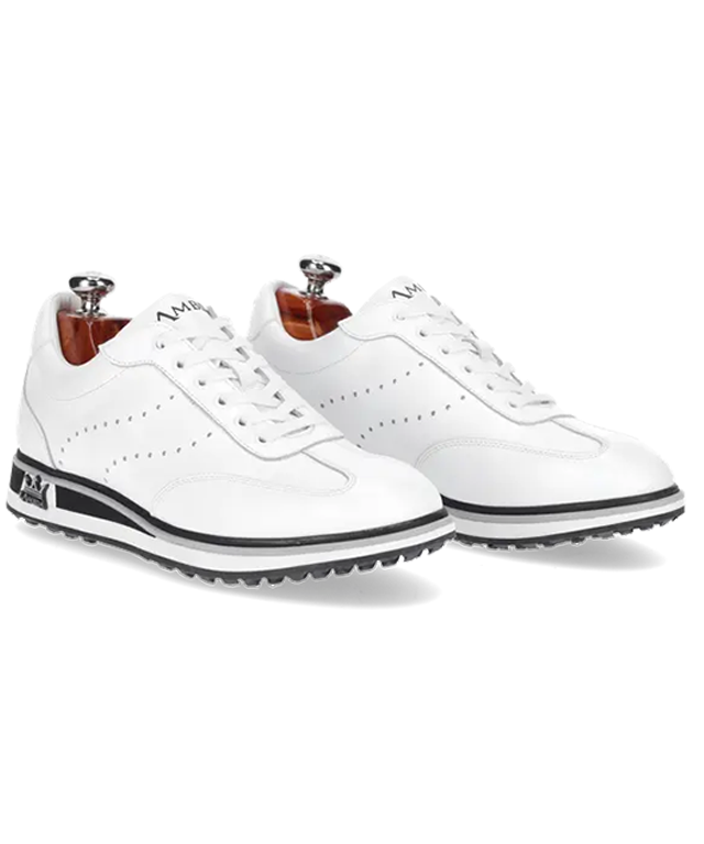 Alba White Ladies golf shoes, handcrafted in Portugal with premium waterproof leather and soft spikes outsole.