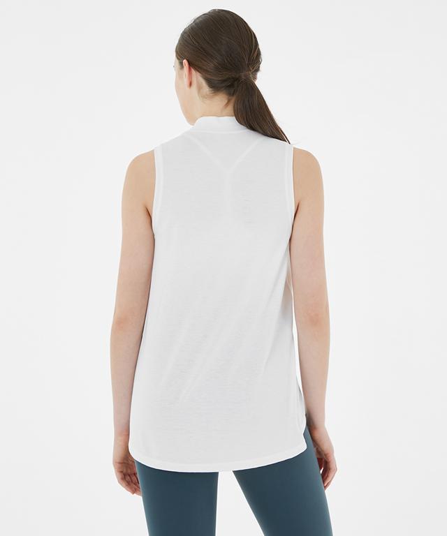 Allegro Tank featuring a stylish half-neck design and unbalanced length for body line concealment.