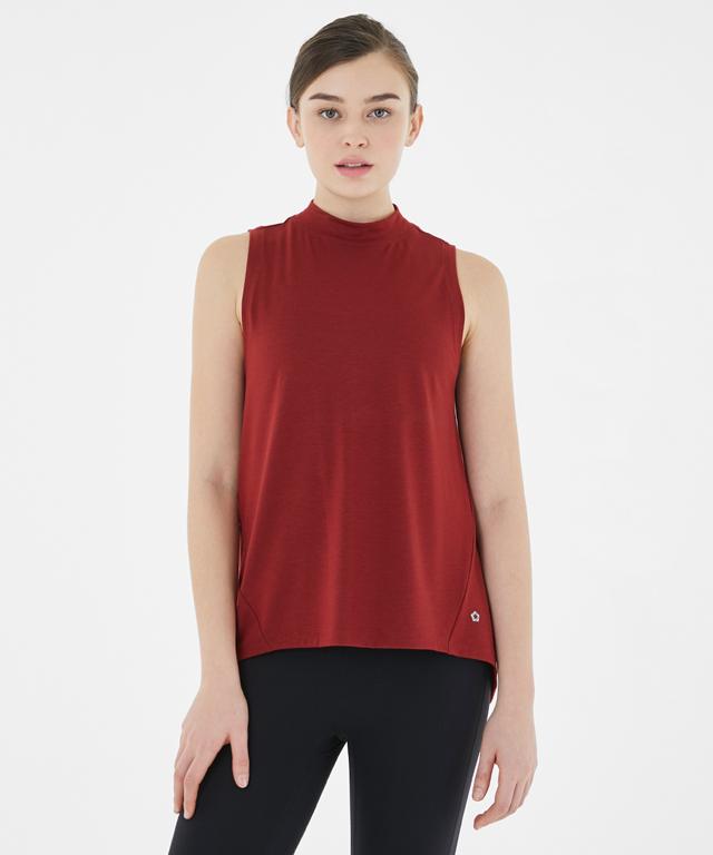 Allegro Tank featuring a stylish half-neck design and unbalanced length for body line concealment.