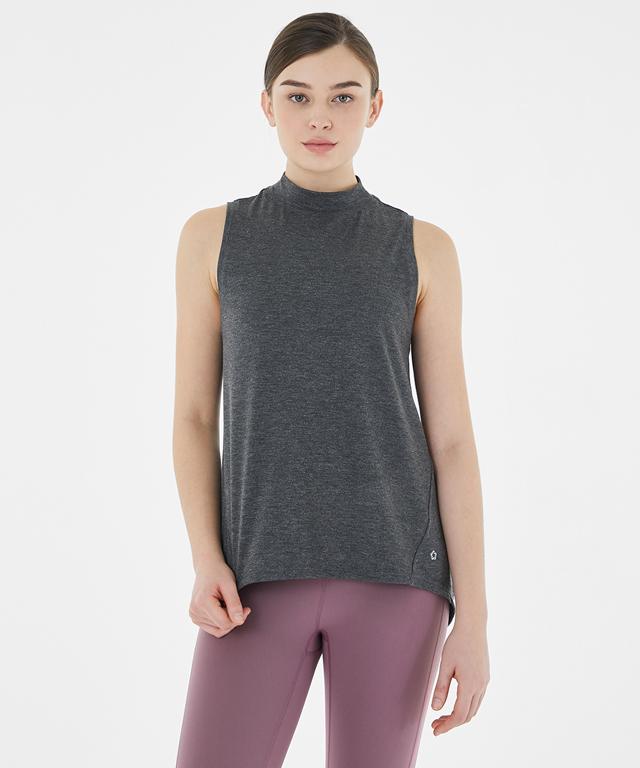 Allegro Tank featuring a stylish half-neck design and unbalanced length for body line concealment.