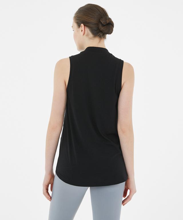 Allegro Tank featuring a stylish half-neck design and unbalanced length for body line concealment.