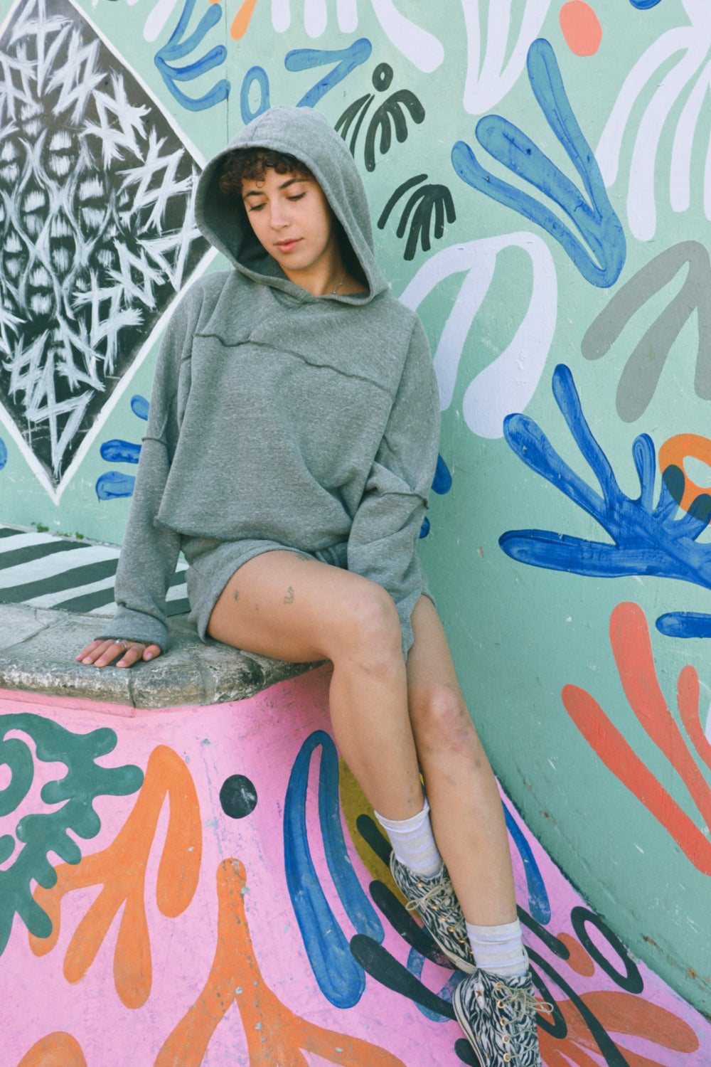 A stylish Always Comfy Set hoodie in Navy and Heather Gray, featuring raw hems and a cozy hood, perfect for casual wear.