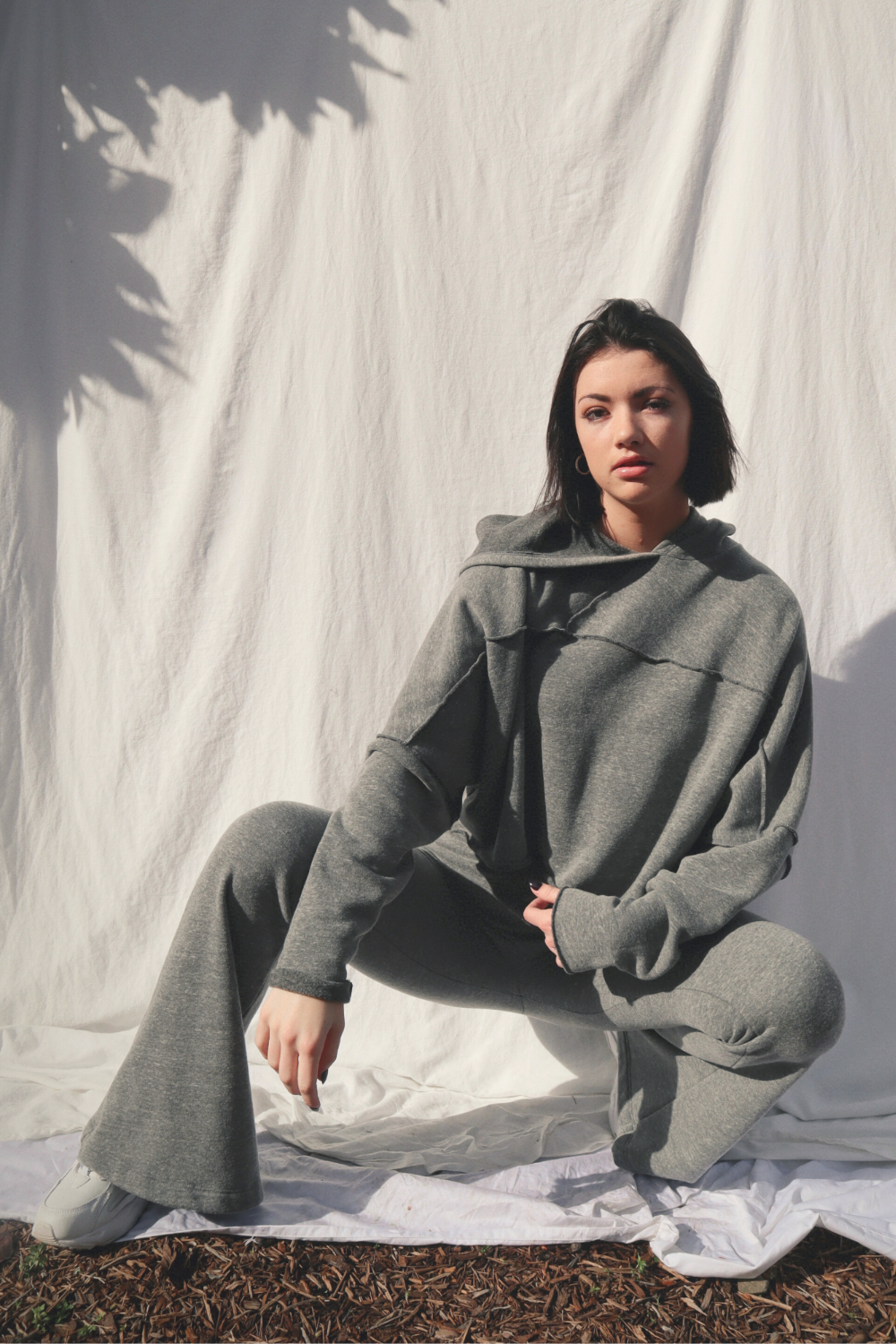 A stylish Always Comfy Set hoodie in Navy and Heather Gray, featuring raw hems and a cozy hood, perfect for casual wear.