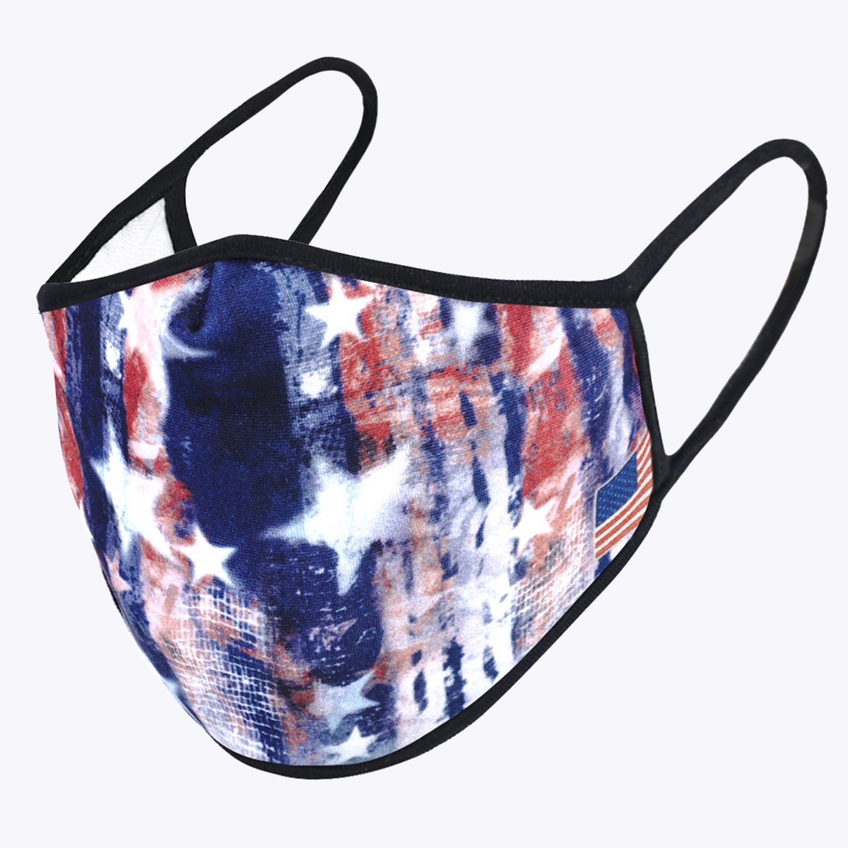 American Flag Tie Dye 3-Layered Face Cover featuring a vibrant tie-dye pattern with the American flag, designed for comfort and protection.