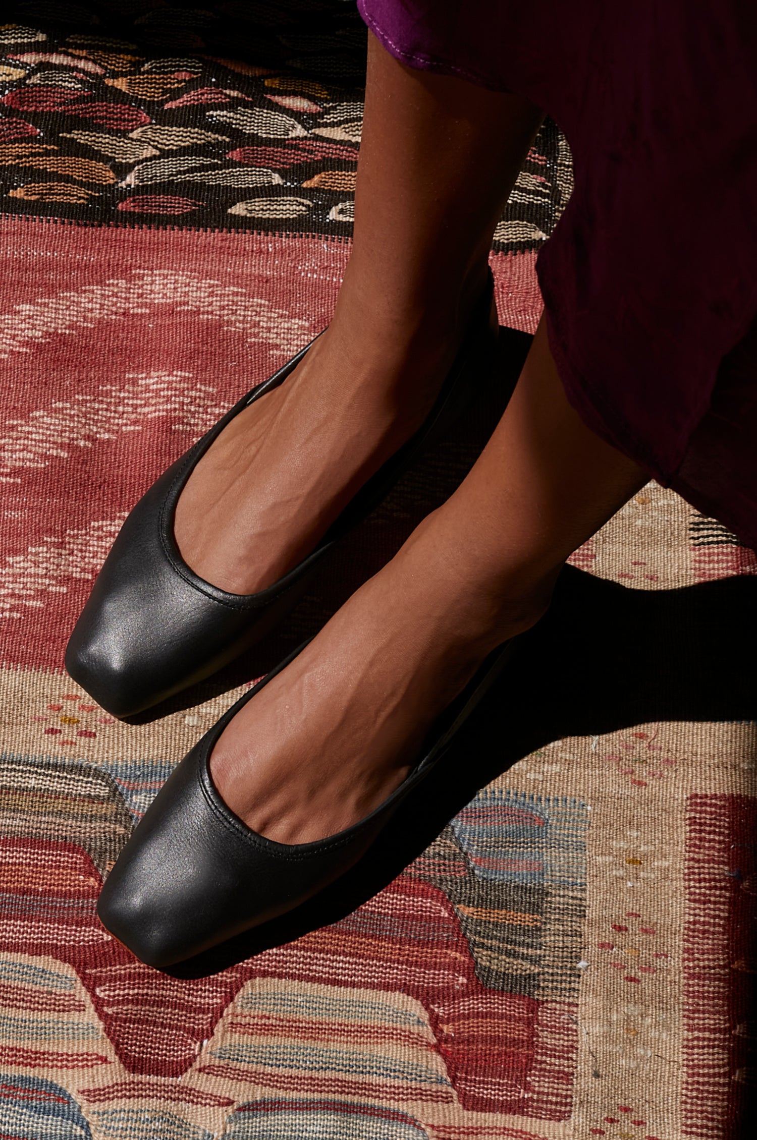 Amore Square Toe Ballet Flats in genuine leather, featuring a chic square toe design and a lightly padded footbed for comfort.