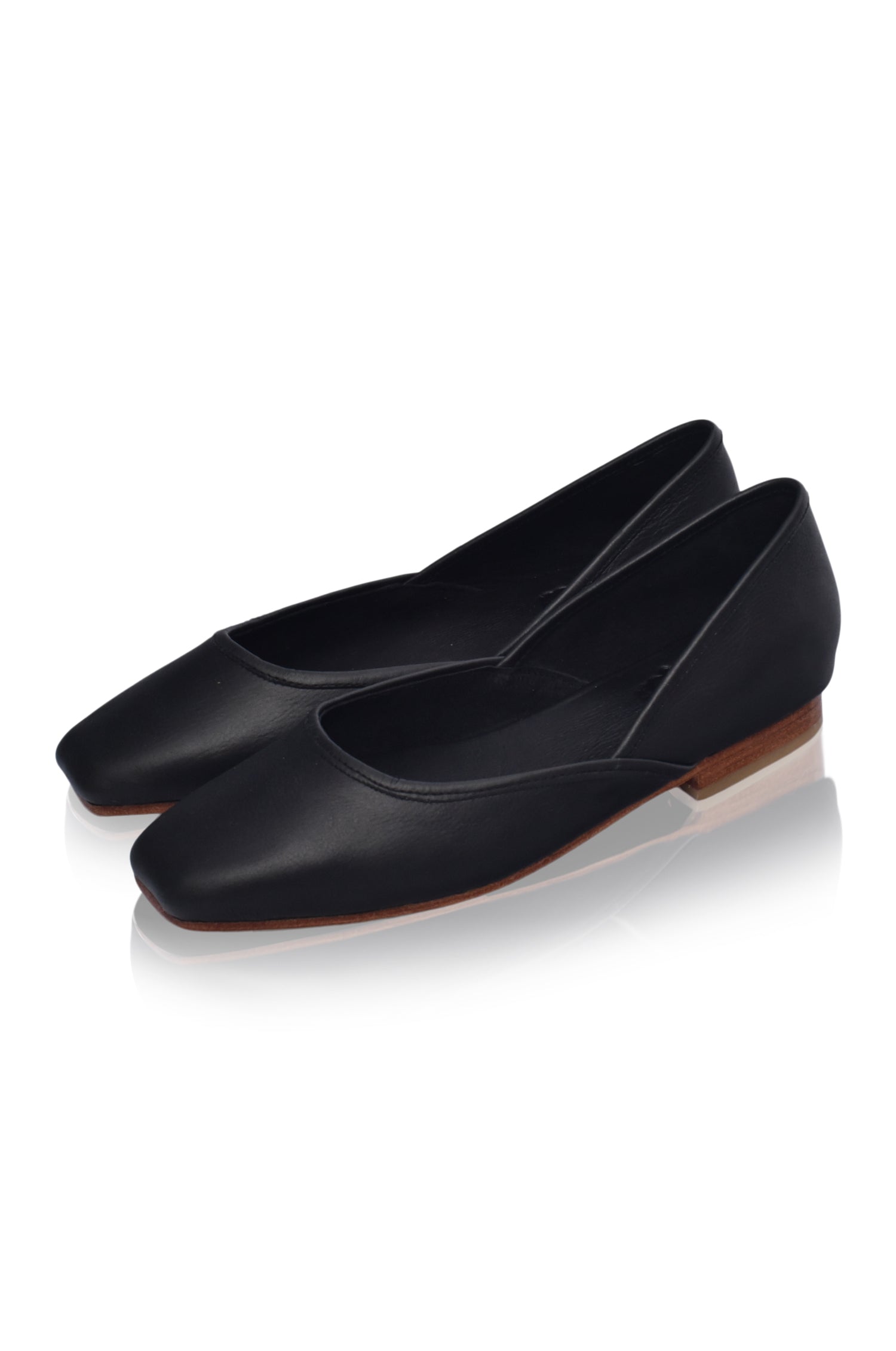 Amore Square Toe Ballet Flats in genuine leather, featuring a chic square toe design and a lightly padded footbed for comfort.