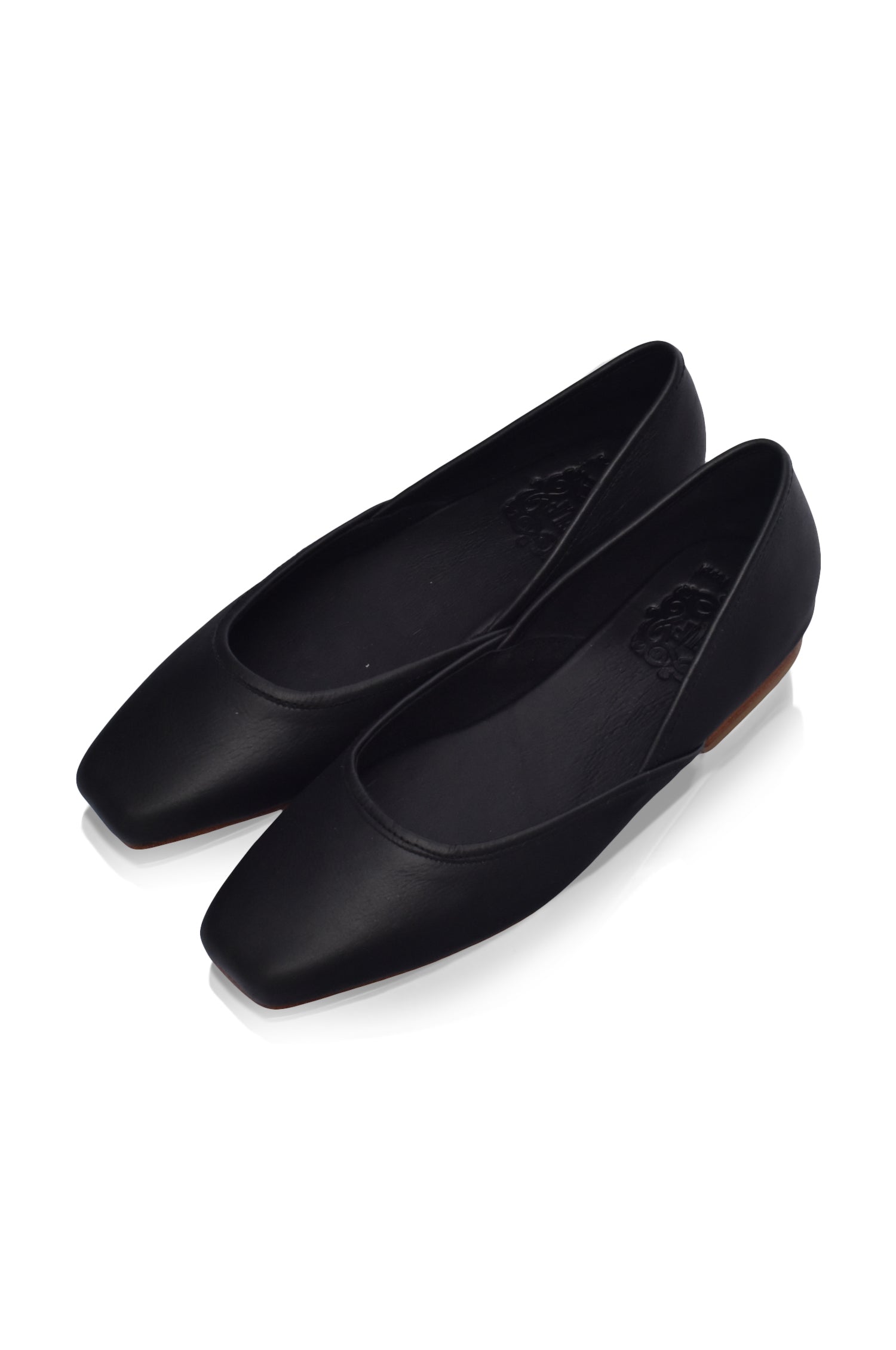 Amore Square Toe Ballet Flats in genuine leather, featuring a chic square toe design and a lightly padded footbed for comfort.