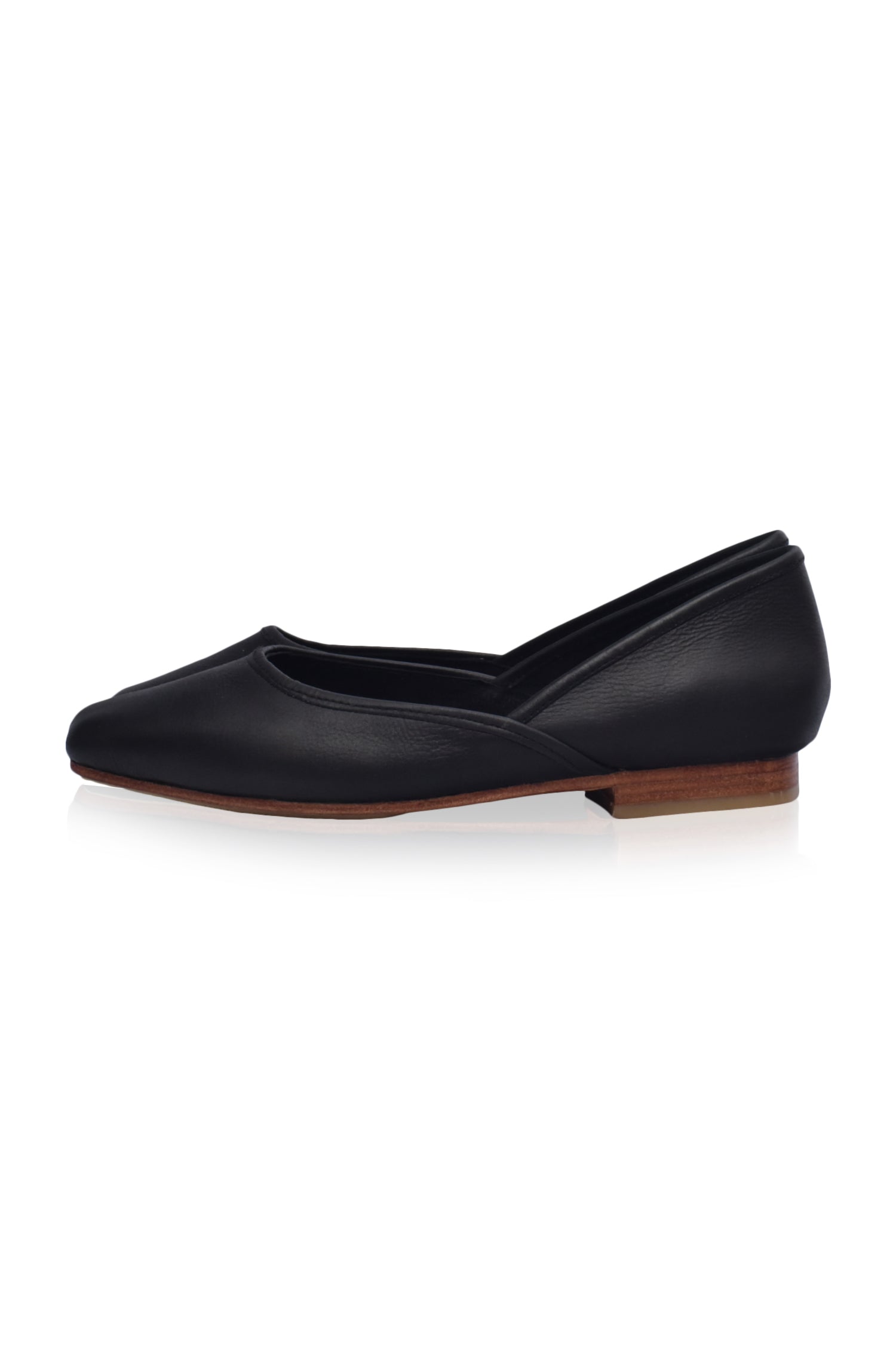 Amore Square Toe Ballet Flats in genuine leather, featuring a chic square toe design and a lightly padded footbed for comfort.