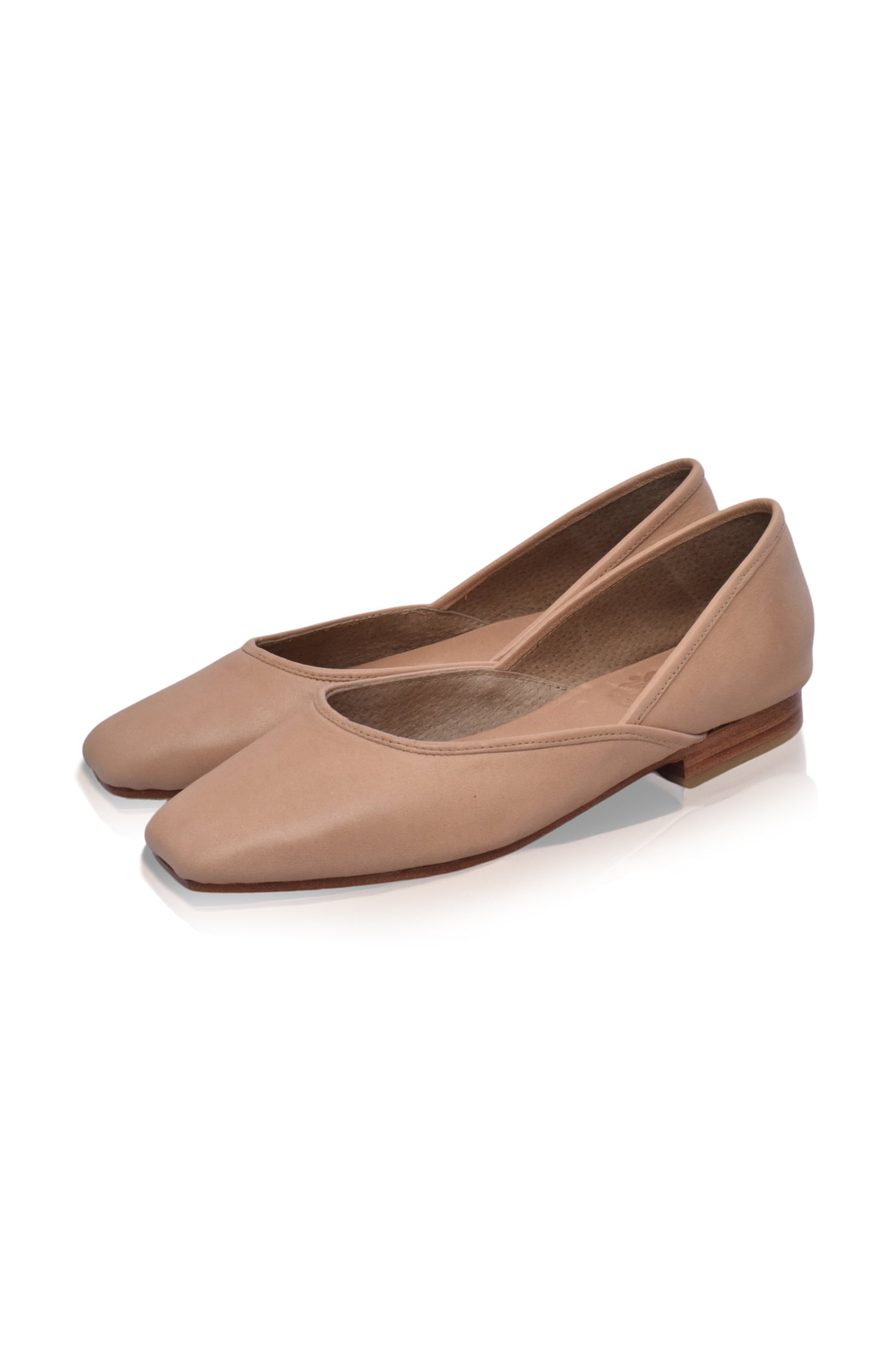 Amore Square Toe Ballet Flats in genuine leather, featuring a chic square toe design and a lightly padded footbed for comfort.