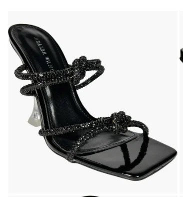 Anarchy Sandal for women featuring sparkling crystals on straps and a lofty flared heel, perfect for glamorous occasions.