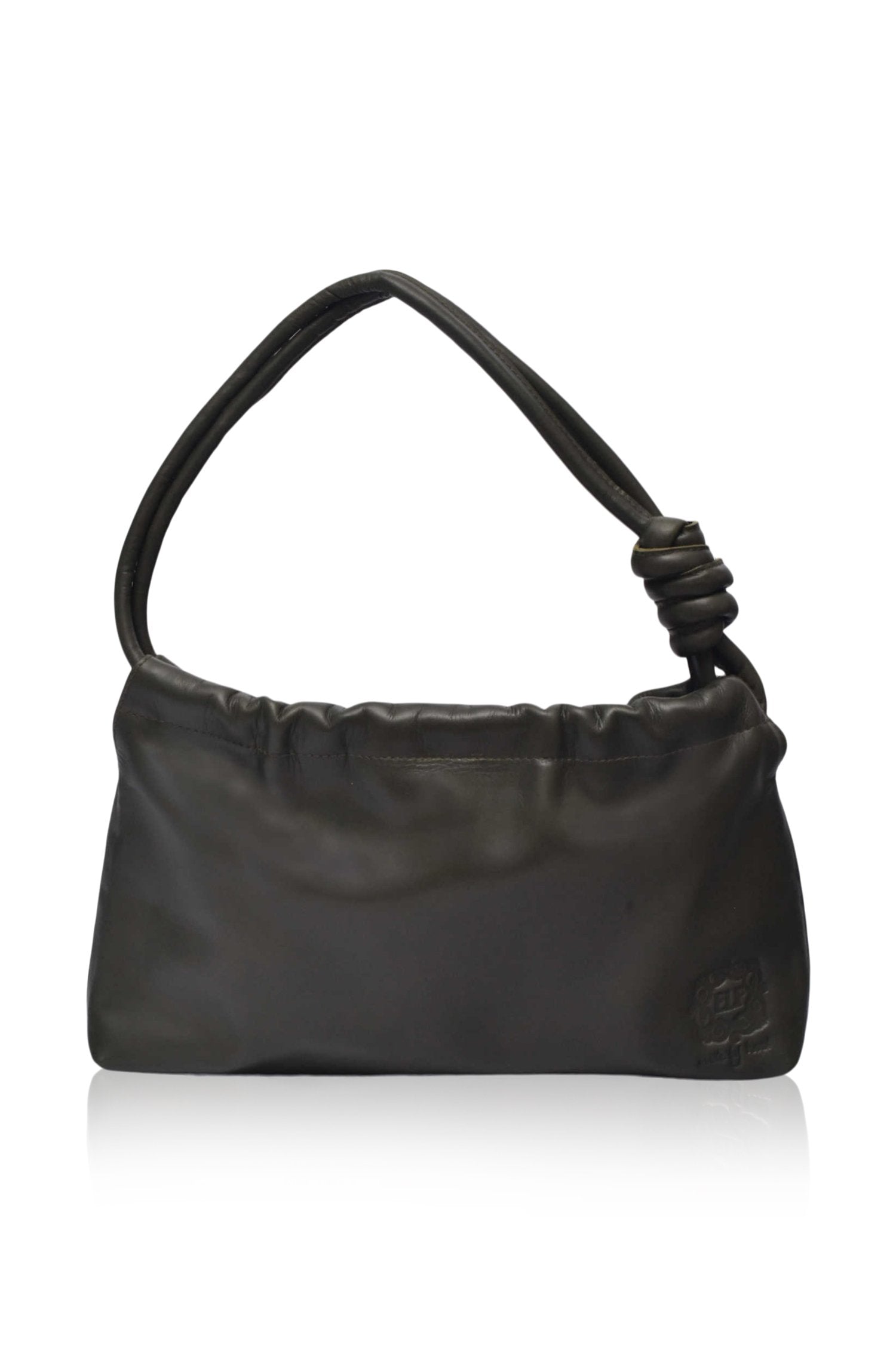 Anastasia Ruched Mini Bag in genuine leather with elegant ruching and knot straps, perfect for stylish outings.