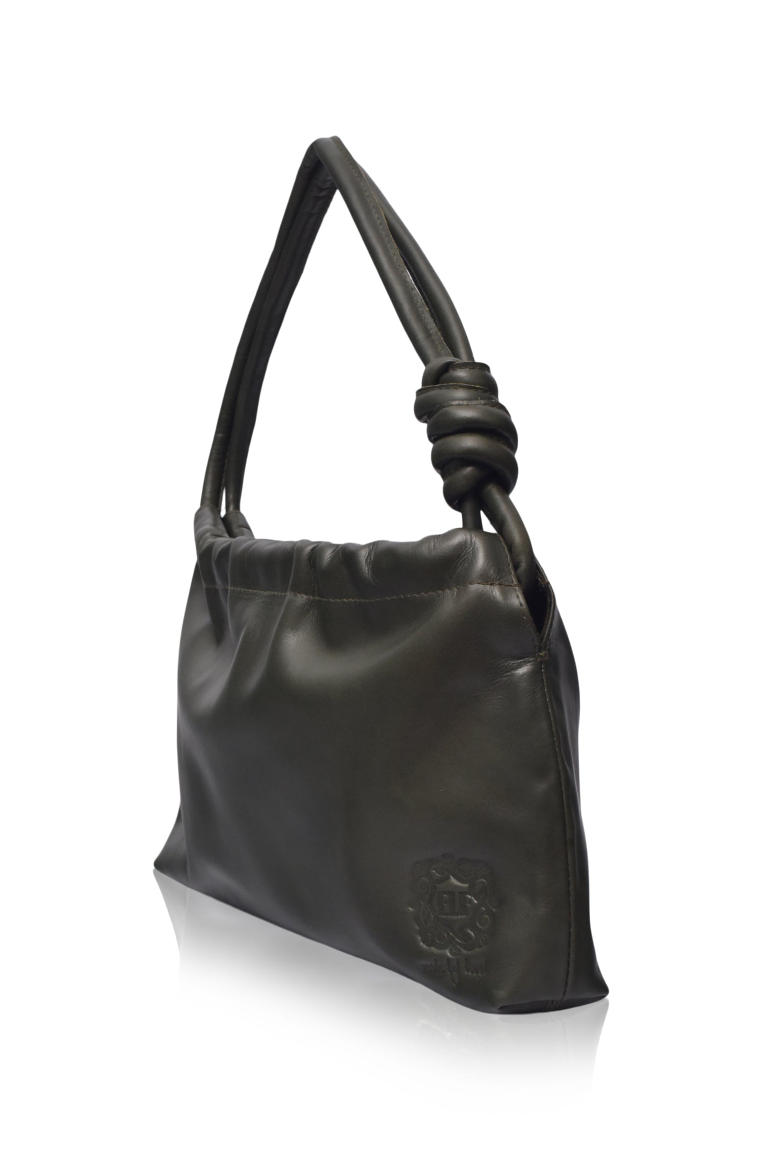 Anastasia Ruched Mini Bag in genuine leather with elegant ruching and knot straps, perfect for stylish outings.