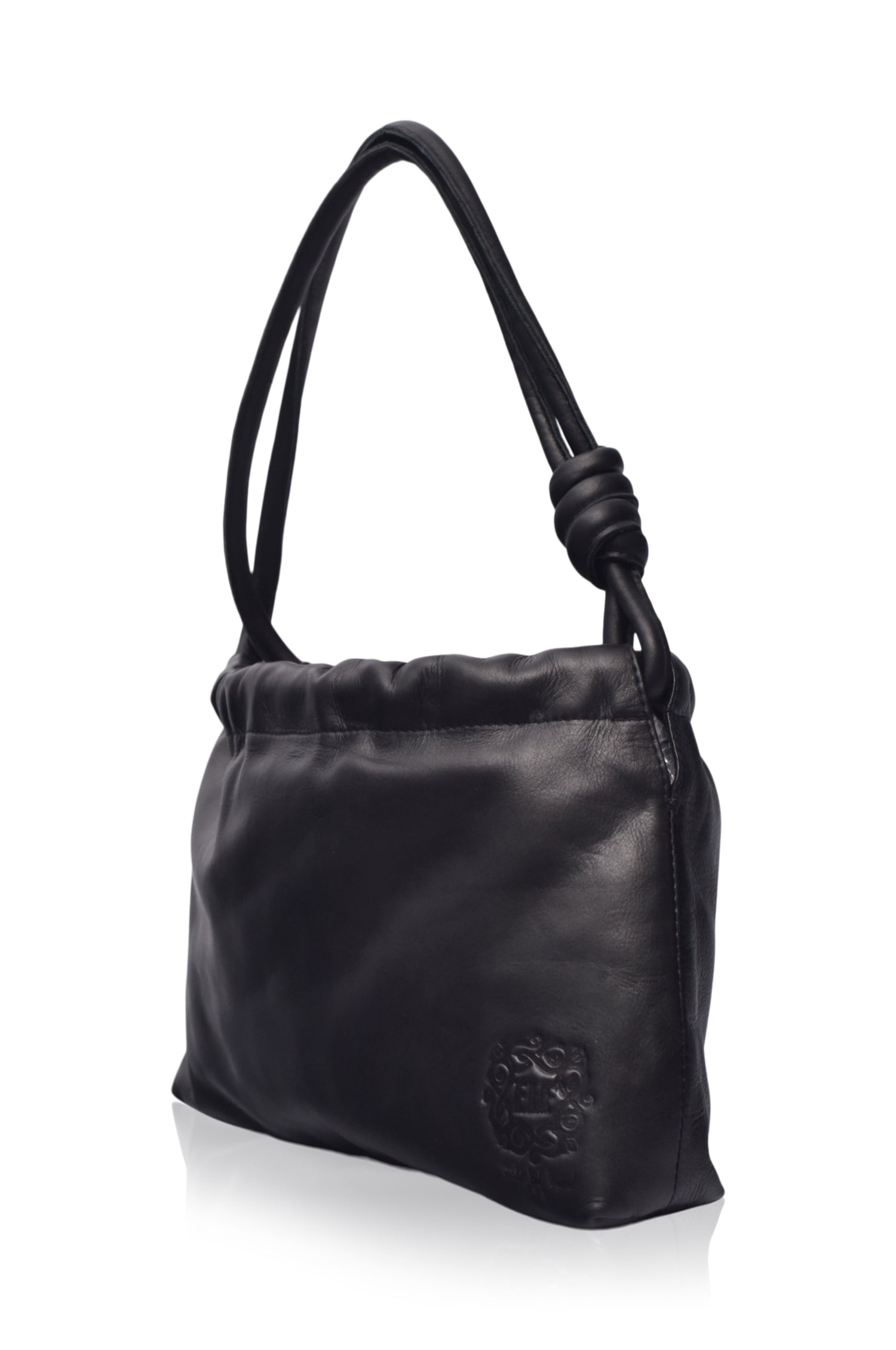 Anastasia Ruched Mini Bag in genuine leather with ruched design and knot straps, perfect for stylish outings.