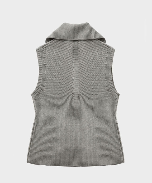 Anell Golf Classic Collar Knit Vest in Pure Gray, featuring an oversized collar and slim fit design, perfect for autumn golf outings.