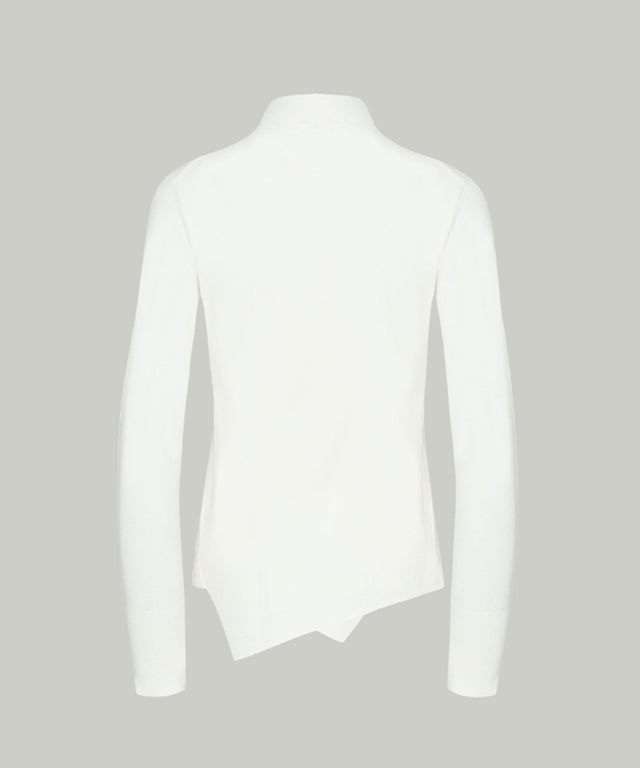 Anell Golf Classic Slim Knit Top in Ivory featuring a turtleneck and diagonal design details.