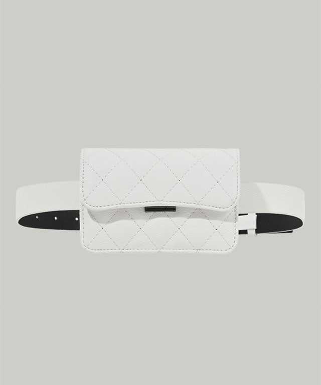 Anell Golf Quilted Belt Bag in black, white, and beige, showcasing stylish quilted design and adjustable belt.