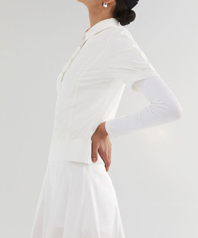 Anell Golf Soft Shawl Collar Top in White, featuring a shawl collar and V-neck design, perfect for golfers.