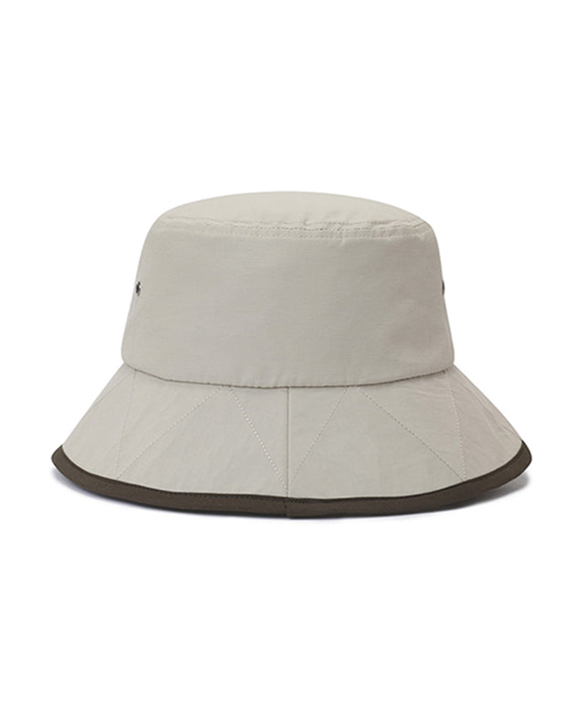 ANEW Golf Double Logo Bucket Hat featuring double logos and zigzag embroidery, with a detachable chin strap for secure fit.