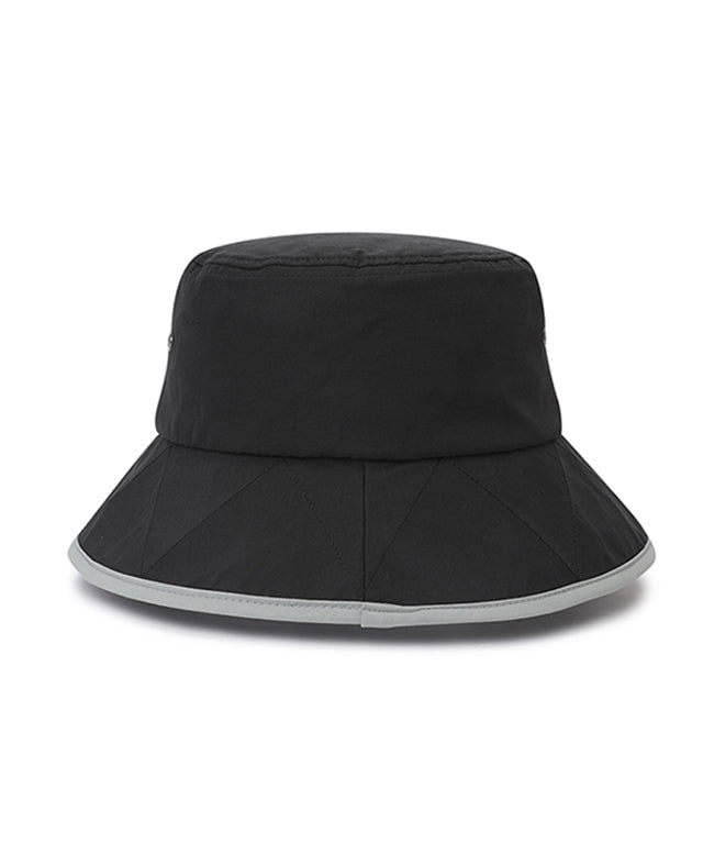 ANEW Golf Double Logo Bucket Hat featuring double logos and zigzag embroidery, with a detachable chin strap for secure fit.