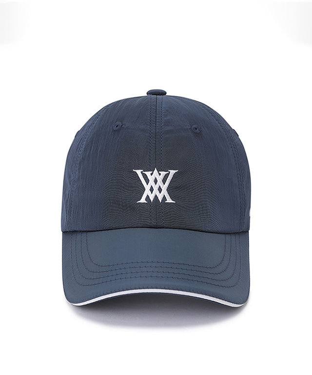 ANEW Golf Light Shining Ball Cap made of nylon fabric with subtle luster, featuring ANEW logo embroidery on the back and adjustable velcro strap.