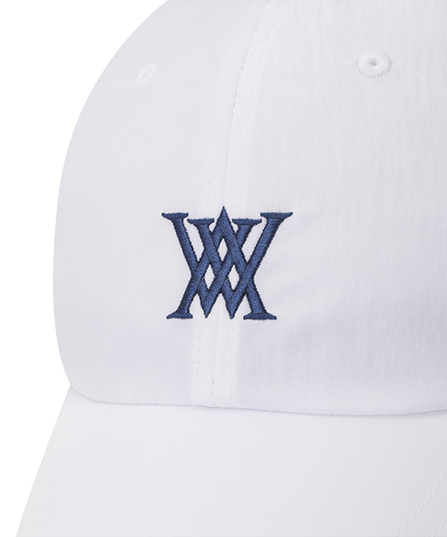 ANEW Golf Light Shining Ball Cap made of nylon fabric with subtle luster, featuring ANEW logo embroidery on the back and adjustable velcro strap.