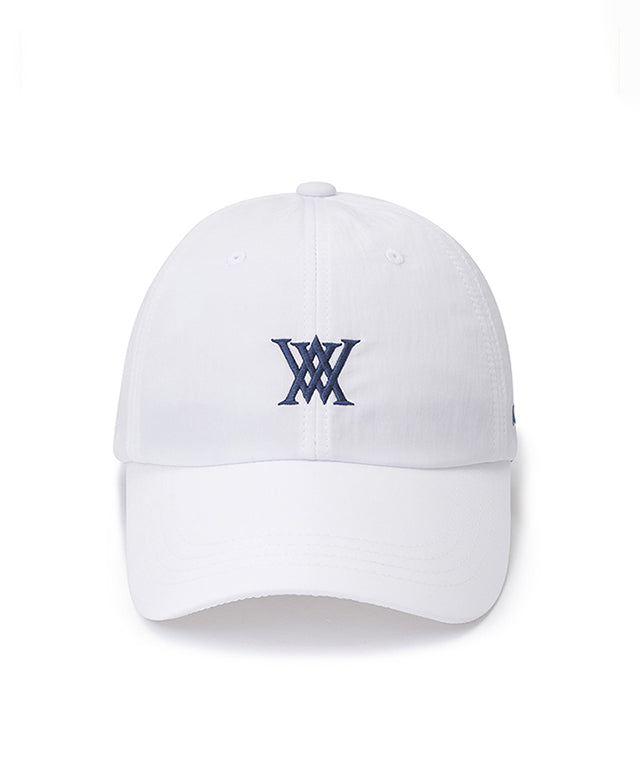 ANEW Golf Light Shining Ball Cap made of nylon fabric with subtle luster, featuring ANEW logo embroidery on the back and adjustable velcro strap.